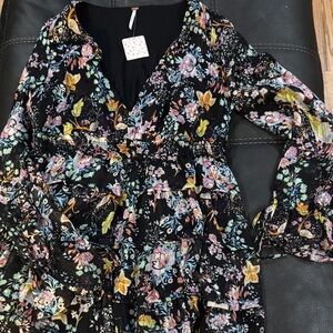 FP Movement by Free People Floral Long Sleeve Dress - Black, Pink, Yellow